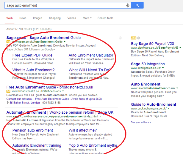sage auto enrolment in the serps