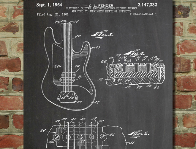 fender guitar pickups patent wall art