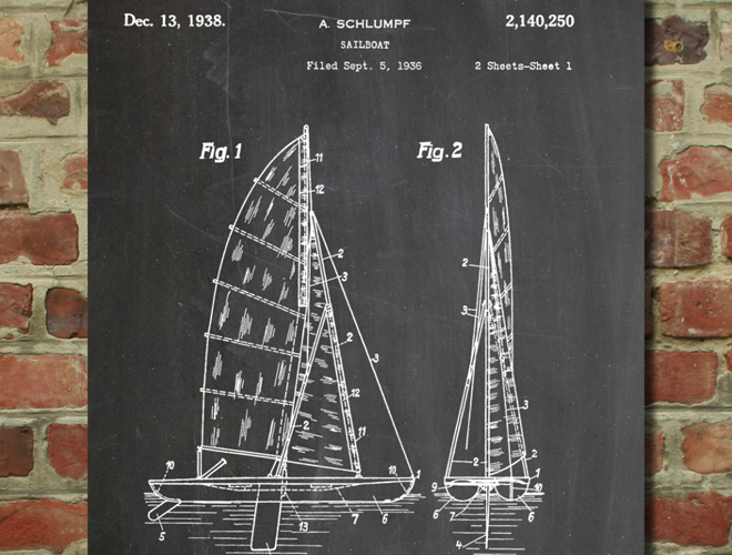 sailboat art patent artwork poster