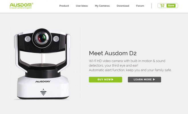 ausdom camera website homepage layout