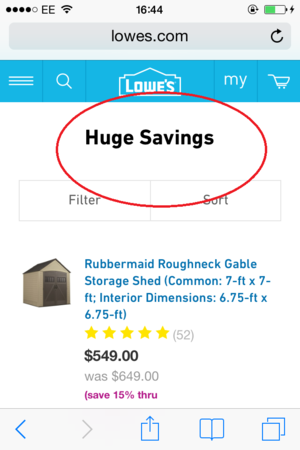 copy on lowes mobile site