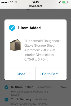 added to cart - lowes