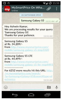 MySmartPrice WhatsApp