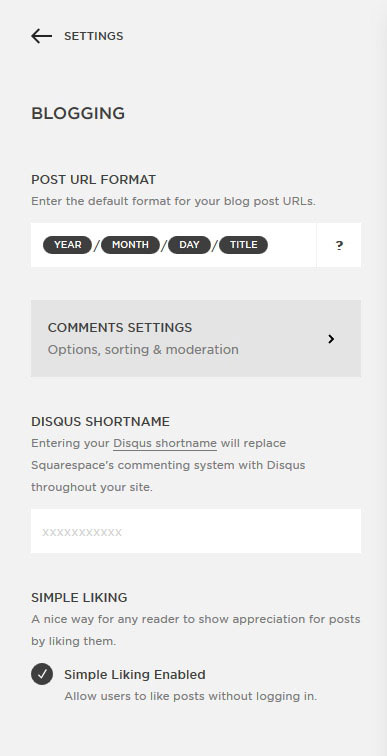 Squarespace blogging settings